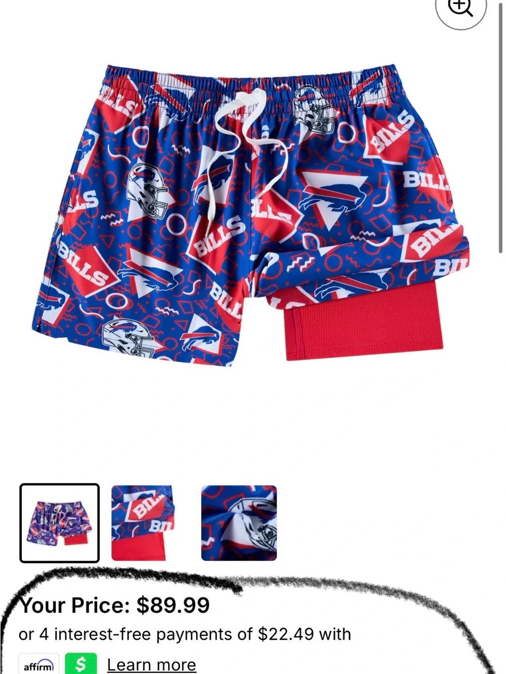 chubbies Men's Buffalo Bills Navy Game Day Swim Trunks Size Large